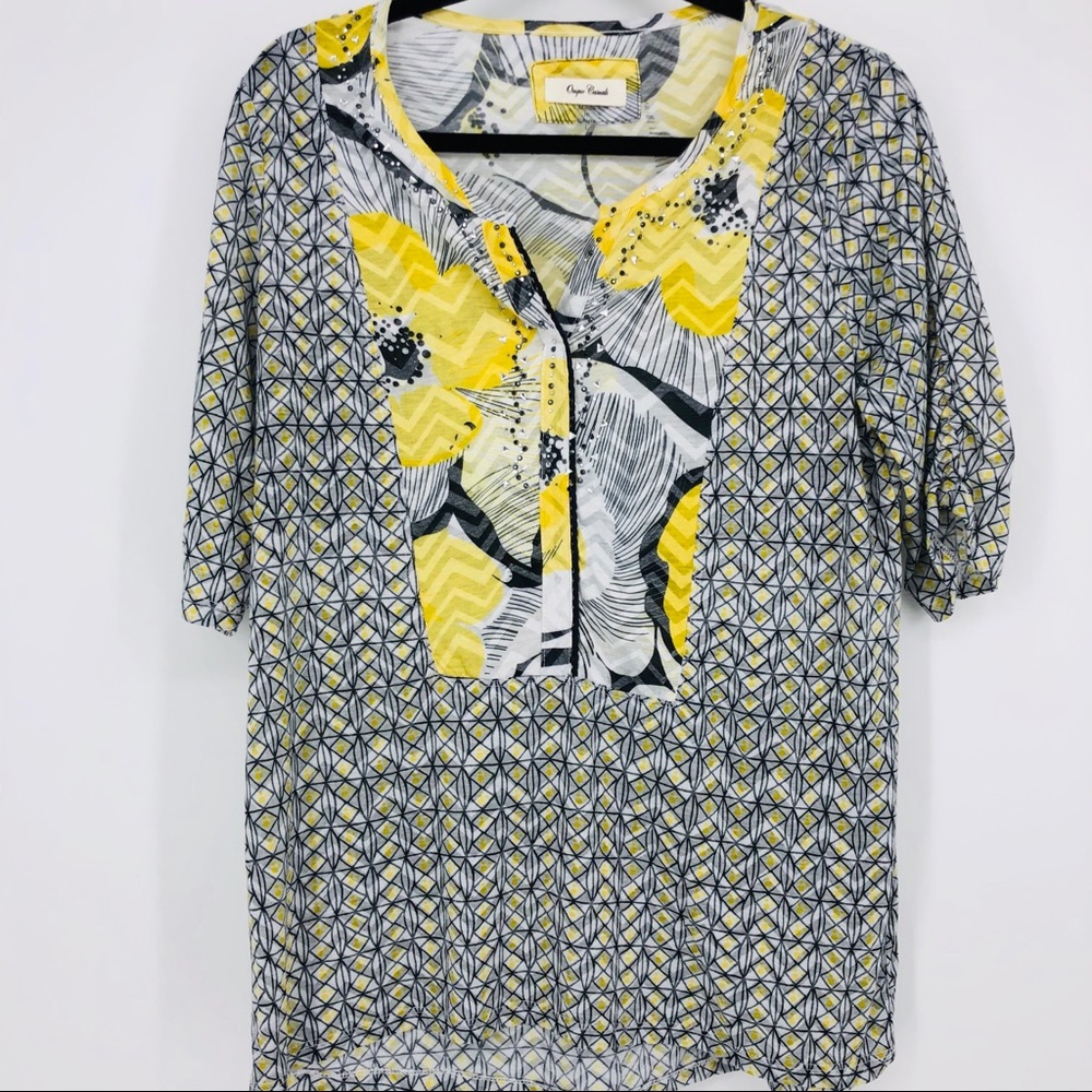 Onque Casuals Yellow Floral Embellished Shirt